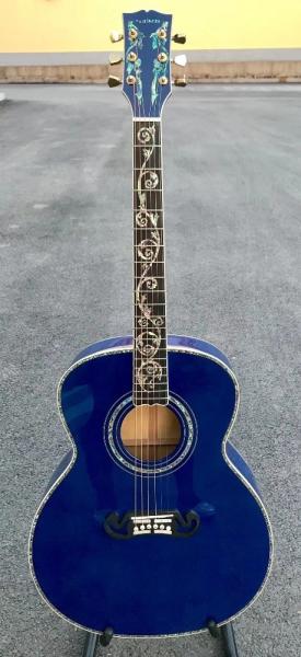Best jumbo Blue flame maple wood acoustic Guitar Solid ebony Guitarra Customized acoustic 43 inch Jumbo guitar