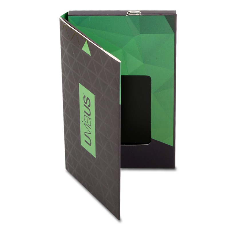 LCD Video Folder with Rechargeable Lithium-ion Battery and 16:9 Ratio in Leather Cover With Plastic Frame