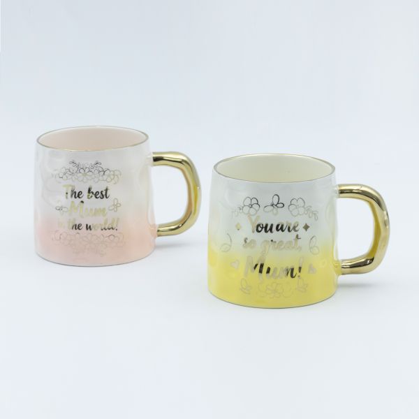 Decal Fired Ceramic Mug with Gold Handle for Mother's Day Celebration