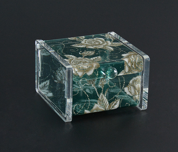 Customized Classical Premium Acrylic Jewelry Organizer Piggy Bank Exquisite Flowers Dark Green Storage Box