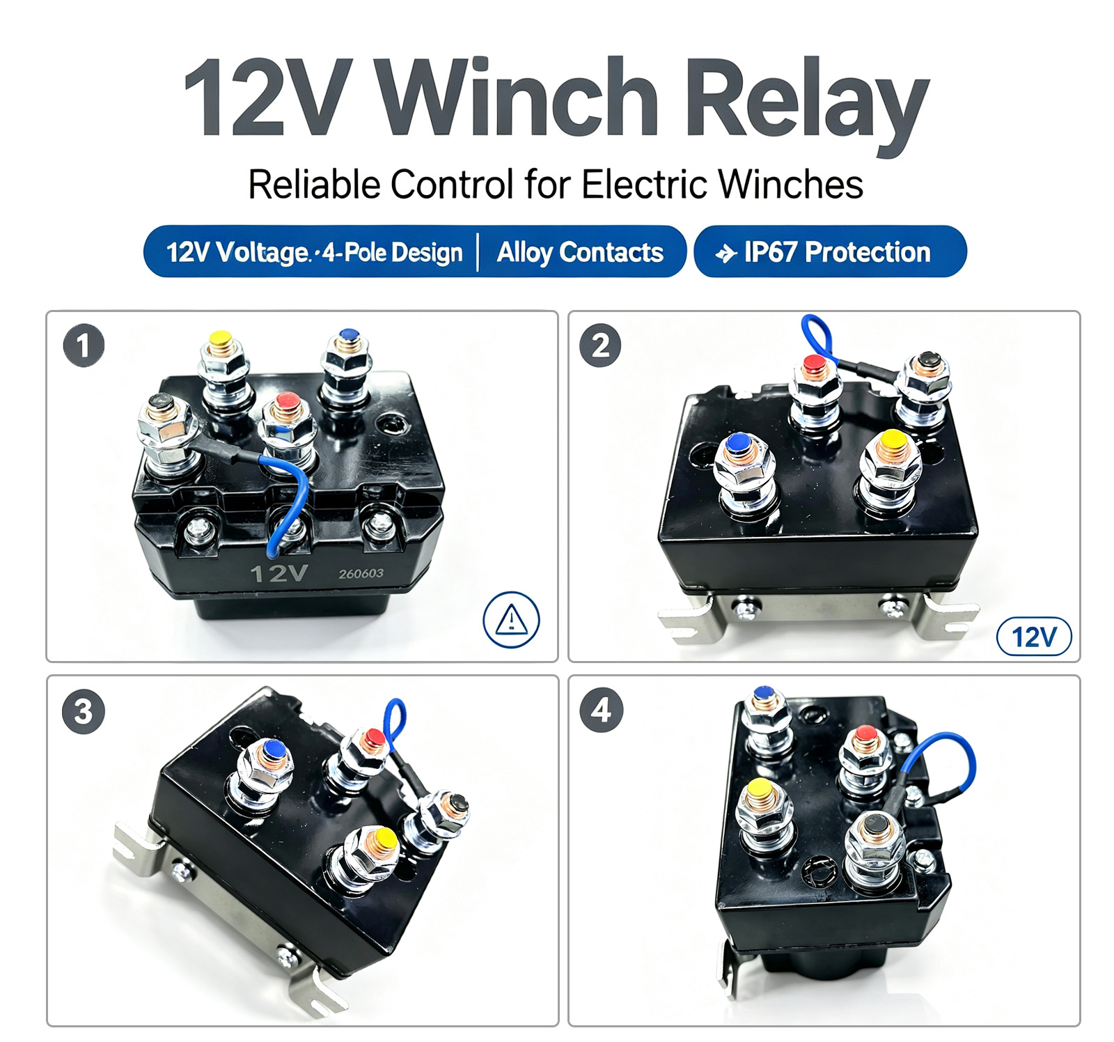 12V 250A Electric Winch Relay with 3000W Switching Power for Off-road Vehicles and ATV Winch Contactor