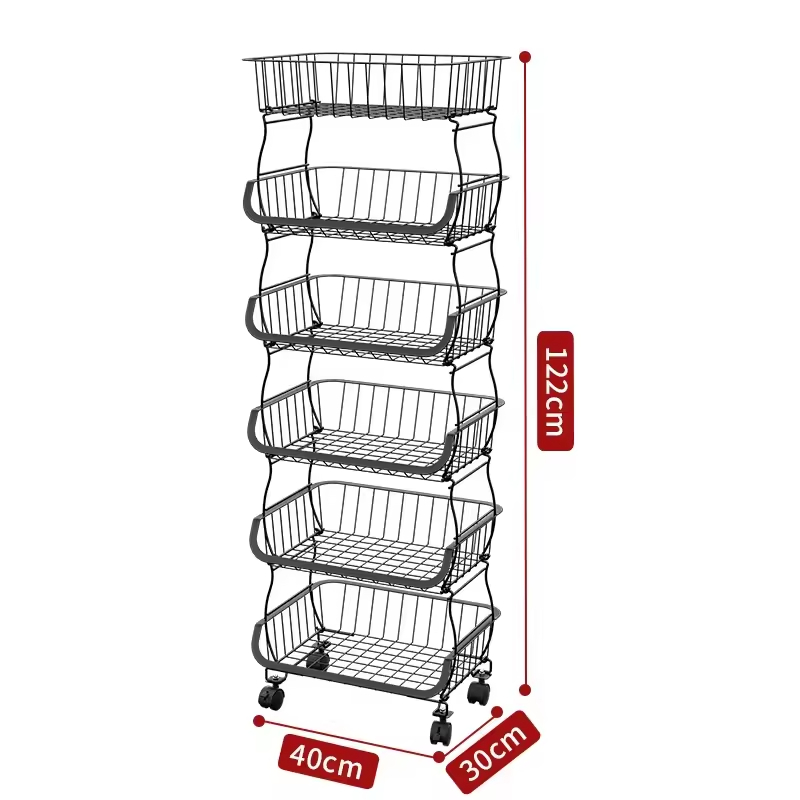 Custom Large Capacity Multi Tier Rolling Shelf Stackable Kitchen Use Fruit Vegetable Cart with Wheels