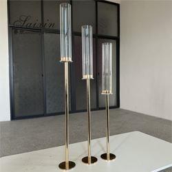 Metal ouro porta-velas de casamento peças centrais porta-velas alto taper 90cm