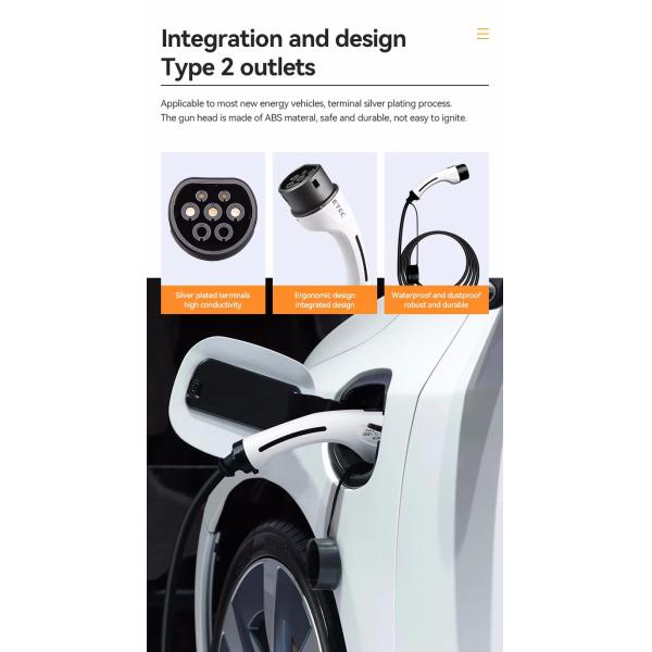 Plug de charge électrique OEM 32A 7.3kw Plug de charge électrique de type 2 avec câble de 5 m