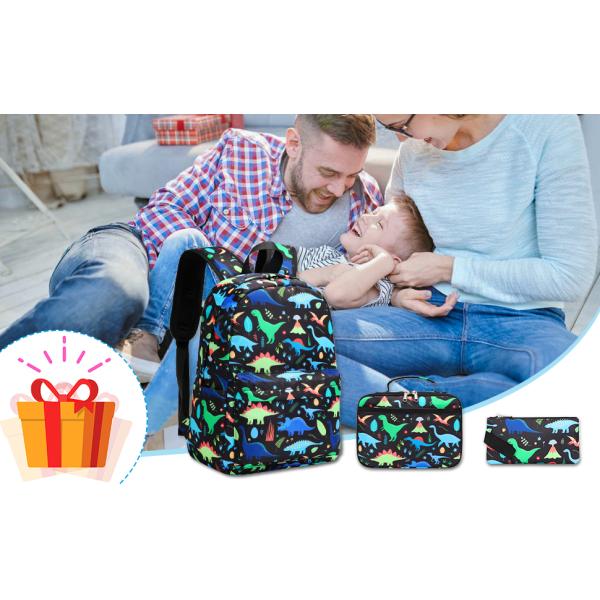 Boys School Backpack Dinosaur Backpack With Lunch Box Pencil Case Three Piece Backpack Set