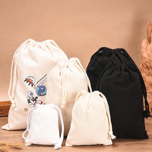 Customized Logo Pattern Cotton Canvas Drawstring Backpack Bag for Basketball Shoes