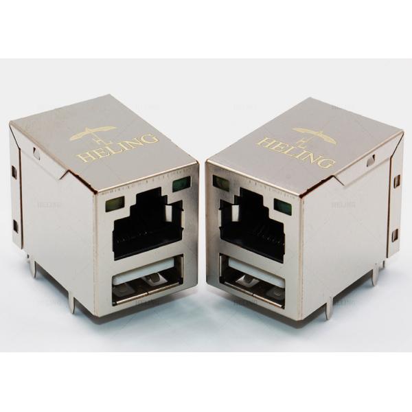 LED Aligned R / A USB HDMI RJ45 Female Connector 8P8C Side Entry Thru - Hole