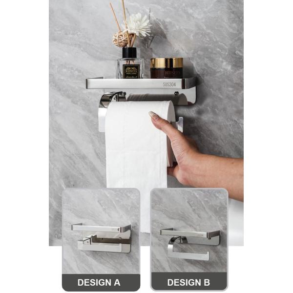 Adhesive Stainless Steel Toilet Paper Dispenser With Shelf Polished Chrome Color