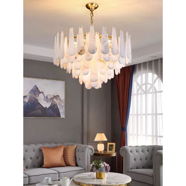 Restaurant Home Decor Alabaster Chandelier Luminaire Modern Luxury Brass Hanging Pendant Light