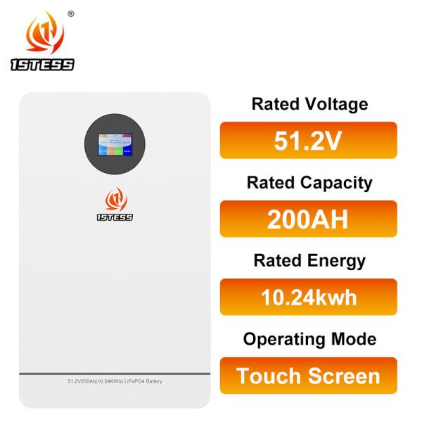 Wall Mounted Solar Energy Battery 51.2V 200ah 10.24kwh Lipo4 Battery Pack for Home 680*412*231 mm