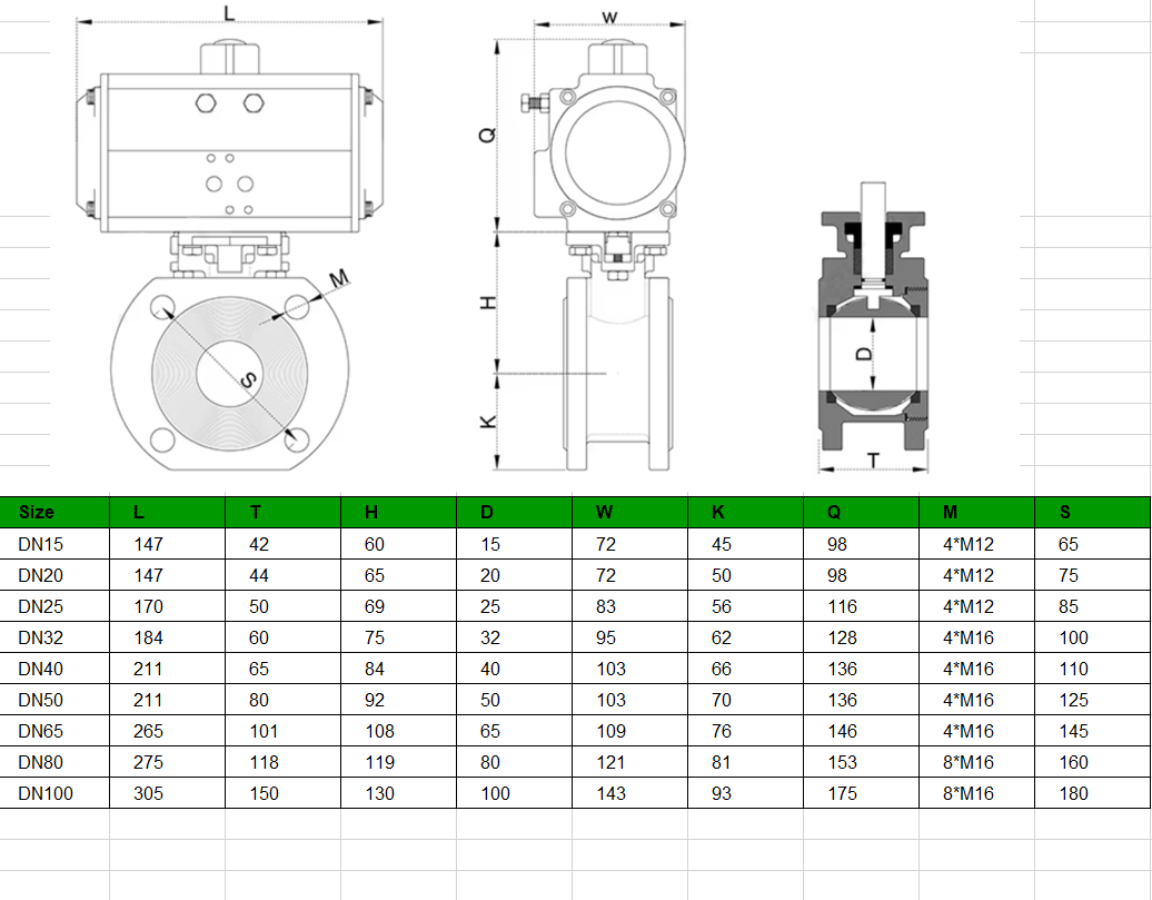 Compact Italian Style Wafer Pneumatic Ball Valve SS304 PN16 Two Way Wafer Ball Valve for Water Gas Oil Pipeline