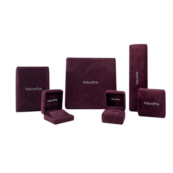 Luxury Jewellery Packaging Box Plastic Covered Microfiber soft Pendant Bracelet Bangle Necklace Burgundy rounded corner