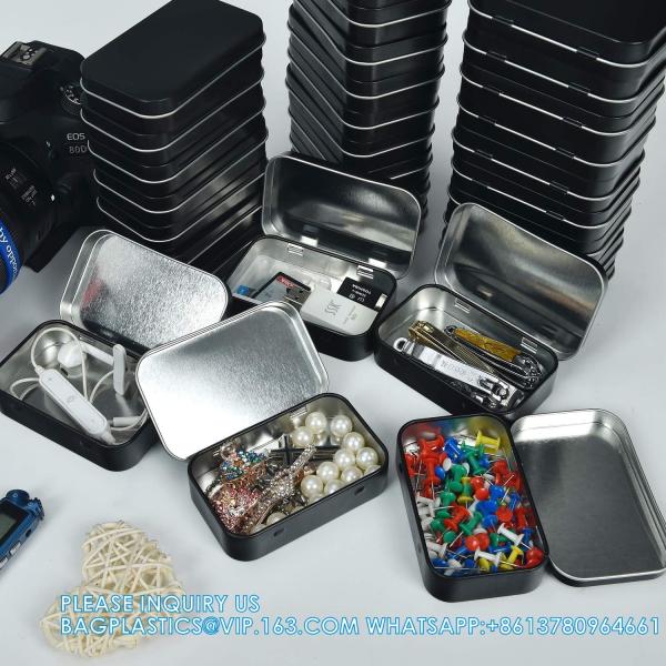 Metal Rectangular Empty Hinged Tins - Pack Of 40 Silver Mini Portable Box Small Storage Kit & Home Organizer With Lids