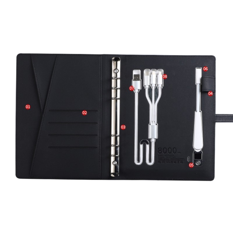 Debossing 3 Ring Loose Leaf Notebook A4 With Power Bank ODM