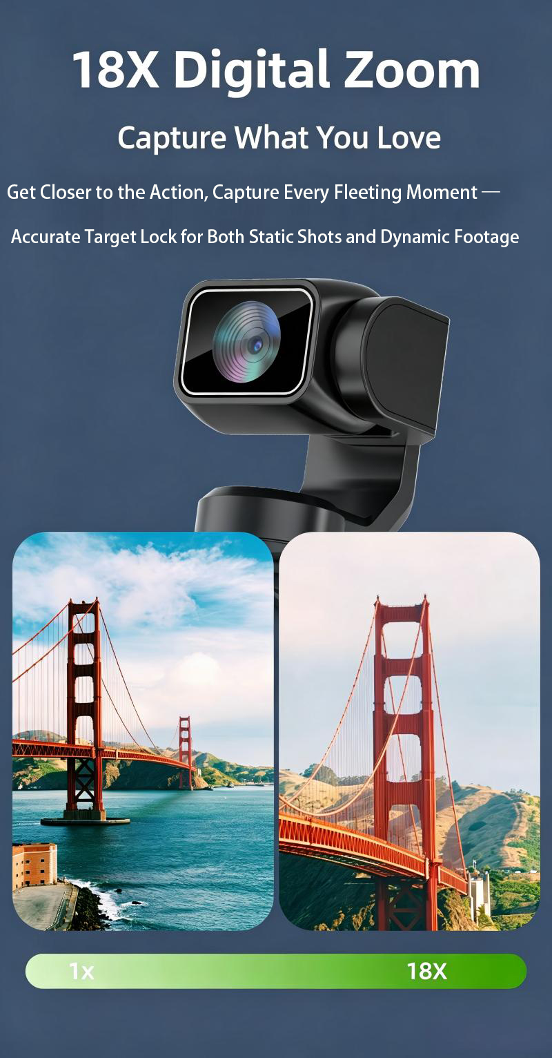 DLC M105 4K Ultra HD Gimbal Camera 330 Auto Rotation 18X Zoom 1.7 Inch Touchscreen WiFi 31 Filters Travel Sports Vlogging
