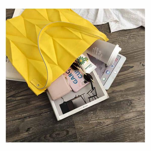 Popular Women Recycled Shopping Bag Rhomboidal Pleated Shape Medium Size