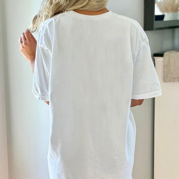 Stylish White Cotton Shirt Women Casual XXL Size Black Round Neck T Shirt