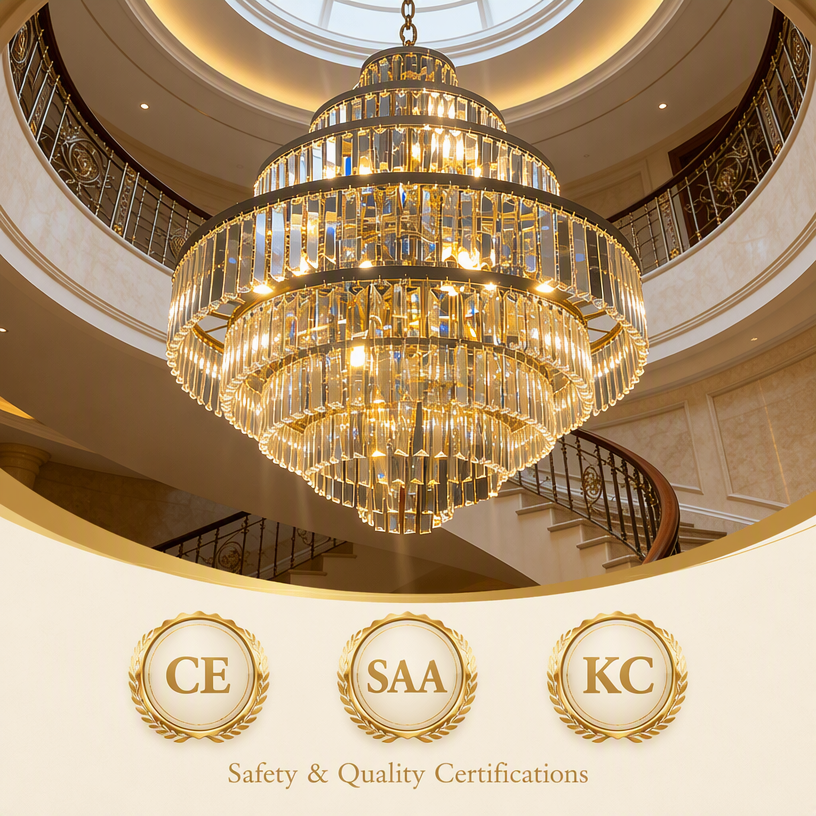 JYLIGHTING Luxury Multi‑Layer Cone Crystal Suspension Lamp, Stainless Steel Frame Large Decorative Chandelier for High Ceiling Villa & Hotel Lobby