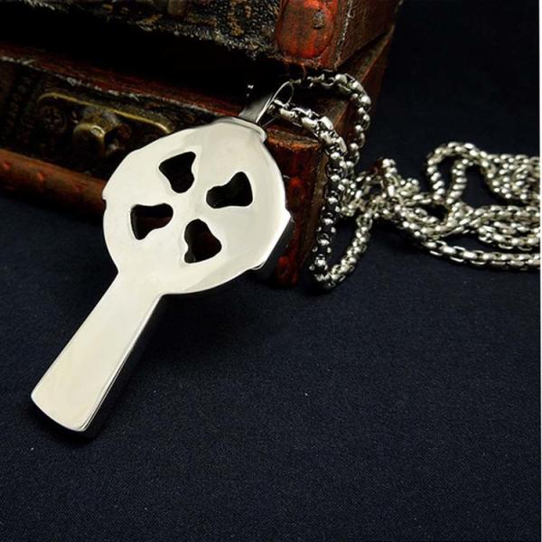 925 Silver Plated Titanium Stainless Steel Cross Pendant Vintage Old Necklace (SP205)