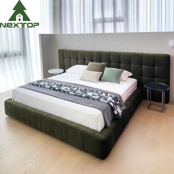 Modern Hotel Resort Bedroom Furniture Sets King Size Luxury Green Velvet Beds