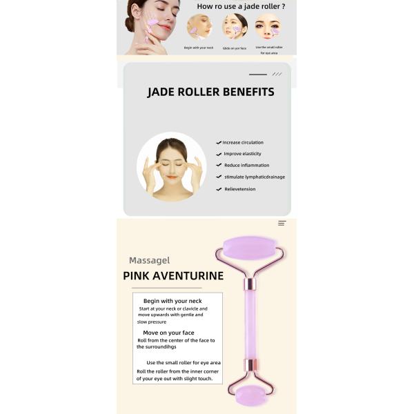 Ролик стороны модного кварца пинка ролика нефрита стороны Skincare каменный