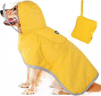 Dog Waterproof Raincoat with Poncho Hoodie, High Reflective Adjustable Yellow Pet Rain Jacket with Leash Hole