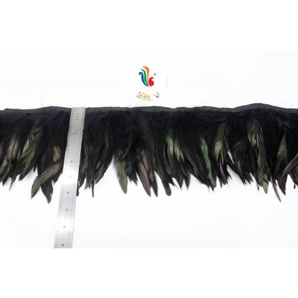 Black Coque Feather Fringe Trim With Satin Ribbon Shipping Via FedEx 4-6 Inches