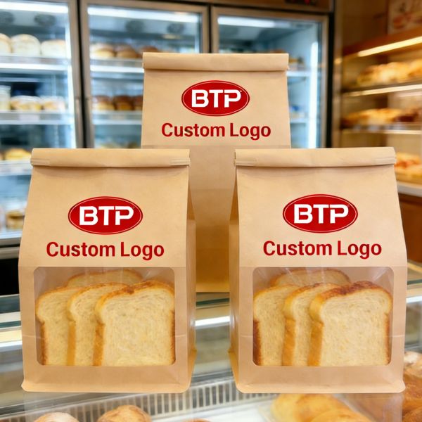 Custom MOQ 1000pcs Clear Paper Stand-Up Bread Packaging Bags Self-Supporting Transparent Bakery Storage Pouches