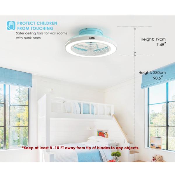 Grande fluxo de ar 20 polegadas de acabamento azul LED ventilador de teto para quarto design moderno