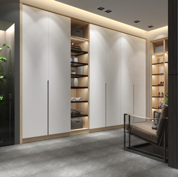 Pre Made UV Finish Solid Wood White Wardrobe Swing Door Lacquer For Dressing Room