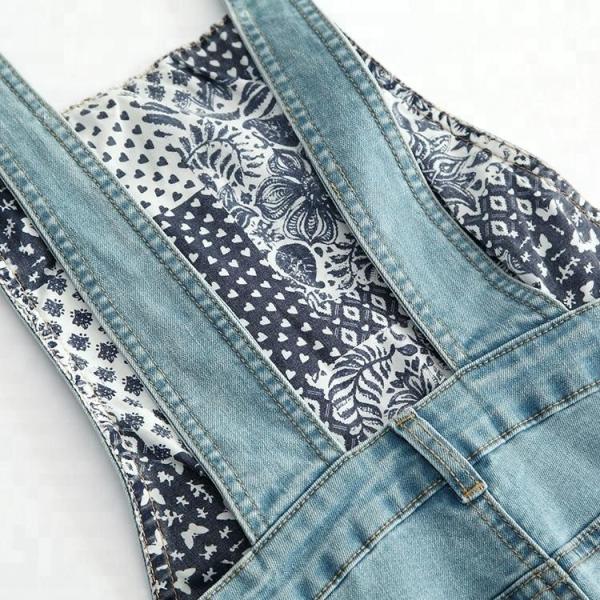 Embroidered Suspender Little Girl Denim Overalls Slim Fit Color Fade Proof