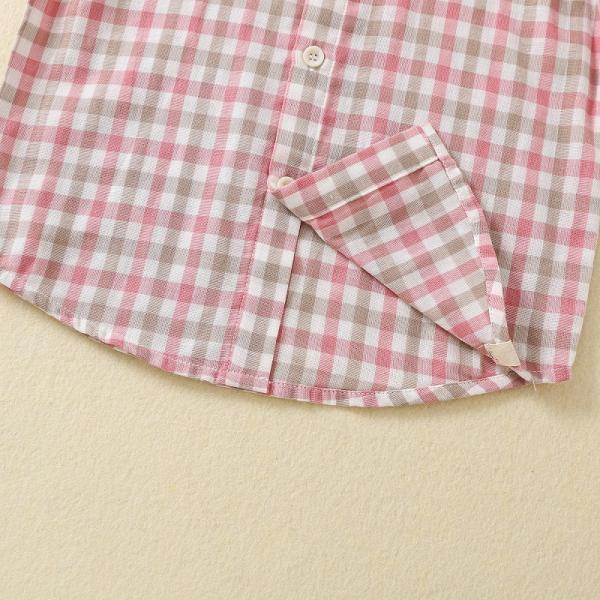 High quality clothing boys plain tops design children shirts Preppy Style cotton fabric short sleeves plaid shirt