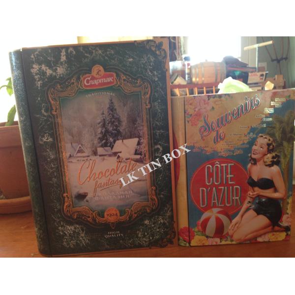 Vários lados dados forma livro de Doulbe do armazenamento da caixa da lata do presente para brinquedos