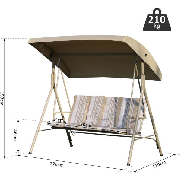 Modern Design AJUNION 3 Seater Outdoor Metal Frame Patio Swings Couch Swing Bed Chair