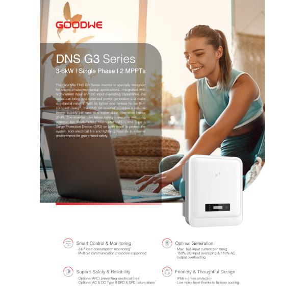DNS G3 Series GW6000-DNS-30 Single Phase Inverter with Low Noise Level Fanless Cooling