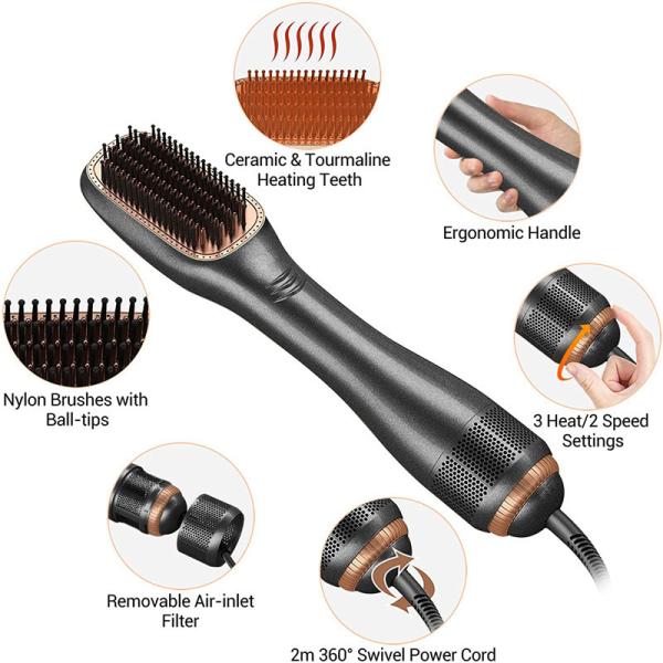 360 Degree Rotating Cord Hair Electric Comb , 240V Hot Air Straightener Dryer Brush