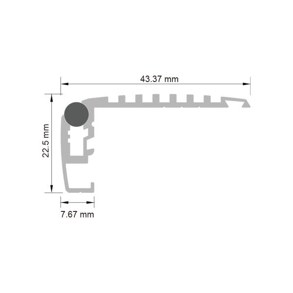 Perfil de luz de escalón LED de aluminio 6063 de 43,37x22,5 mm con difusor de PC