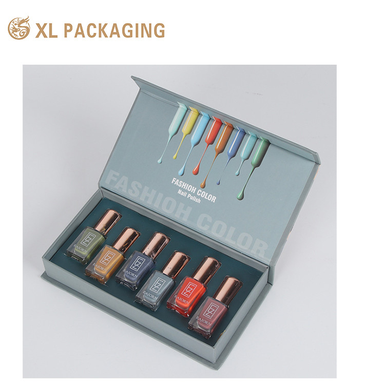 Black Matte Book Shaped Nail Polish Gift Box 2mm Thick Board Flocked EVA Tray Nail Varnish Packaging Box