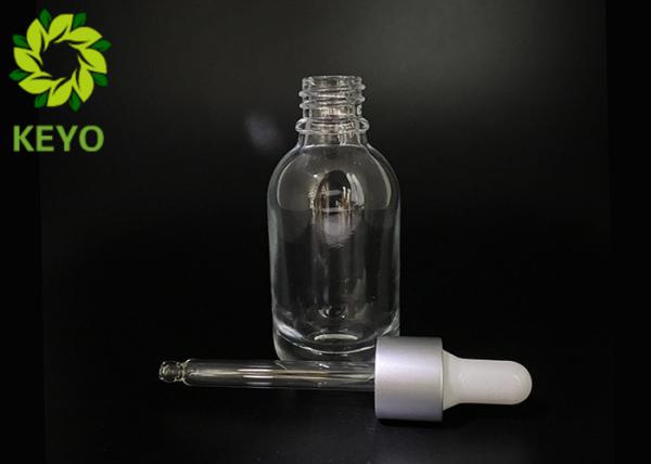 Round Boston Shape Thick Bottom And Thick Wall High Transprarency Glass Bottle With Aluminum Dropper