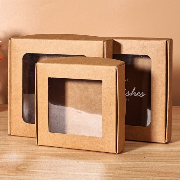 Transparent Kraft Paper Gift Boxes With Windows Folding Packaging Boxes Food Packaging Boxes With Printed Logos