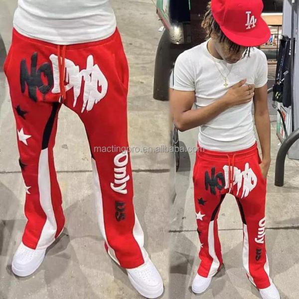 Red Flare Sweatpants For Men Anti-Static Joggers Track Sweat Pants Vintage Style Puff Printing
