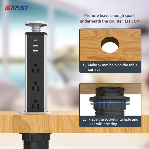 Desktop Pop Up Hidden Retractable Power Socket For Worktop Workstations