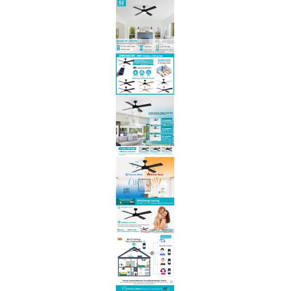 4* MDF лезвия Декоративный светодиодный потолочный вентилятор Черный отделка Дисциплинарный двигатель Энергосбережение