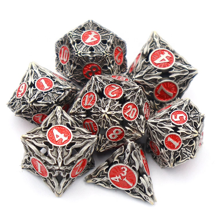 Custom Brass Hollow Dice Set with Polyhedral Design and Personalized Logo for DND Games
