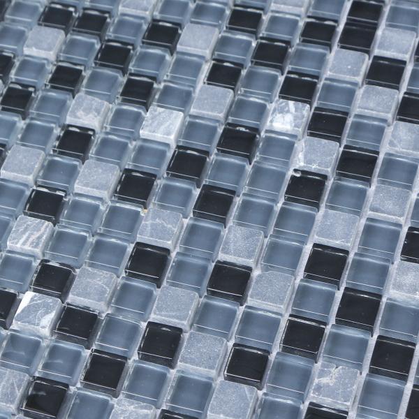 300x300mm mosaic glass tile sheets,glass mosaic bathroom tiles,black &grey & blue color mixed