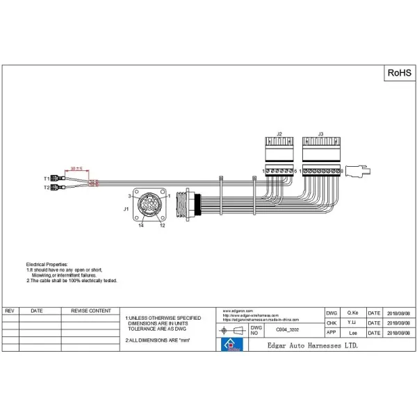 Te Connectivity CPC Series 206043-1 to F75-D-5.0-8p Terminal Block Cable Assembly