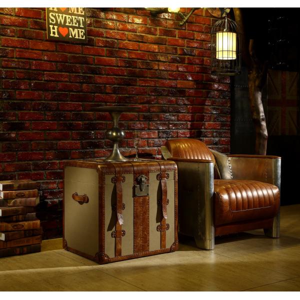 Copper Nails Leather Storage Trunk Antique Style Strong Canvas House Application