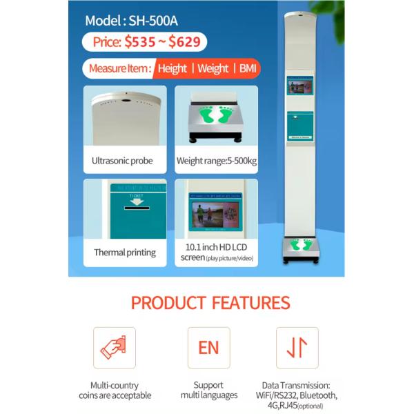 Height and Weight Machine Scales 200kg WiFi LCD Electronic Digital Weighing Printing Scale