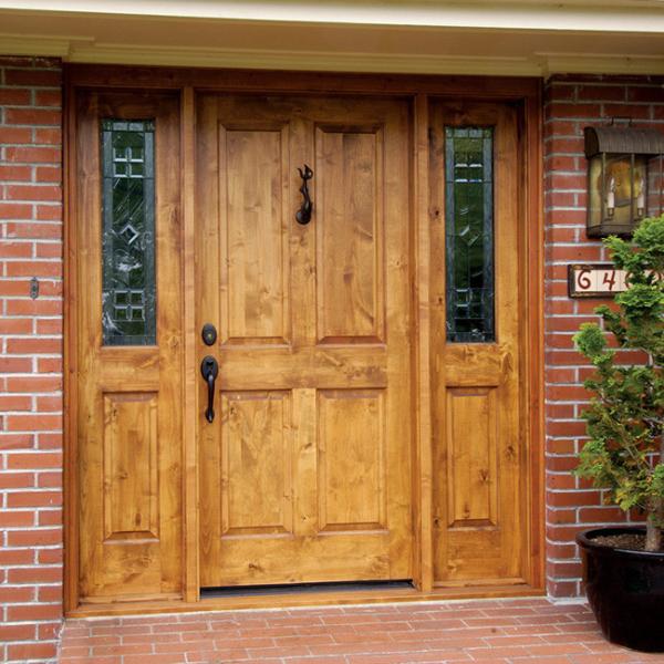 Double Swing Outdoor Solid Wood Door With Tempered Clear Glass Inserts