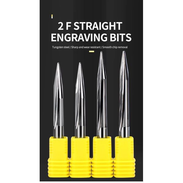 HardBar Solid Carbide Double Edge Straight Groove Sharp CNC Wood Bit with 15-30° Angle for Wood and EVA